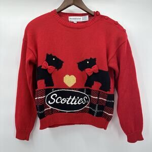 Vintage Eagles Eye Womens Small Red Black Westie Terrier Scottie Dog 1992 Knit